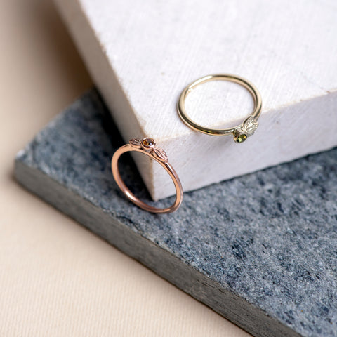 Yellow and Rose Gold Tourmaline Stacking Rings 