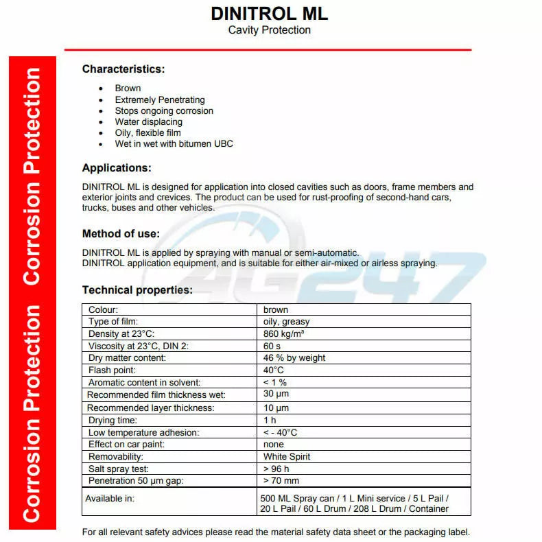 DINITROL ML BROWN Underbody Stop Rust Proofing Corrosion Protection 1 Litre