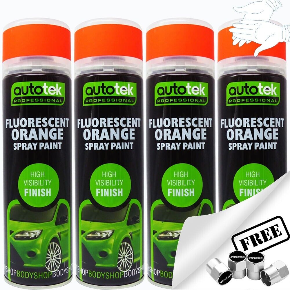  4 x 500ml Fluorescent ORANGE Bright High Visibility AUTOTEK Spray Paint + G+C✅
