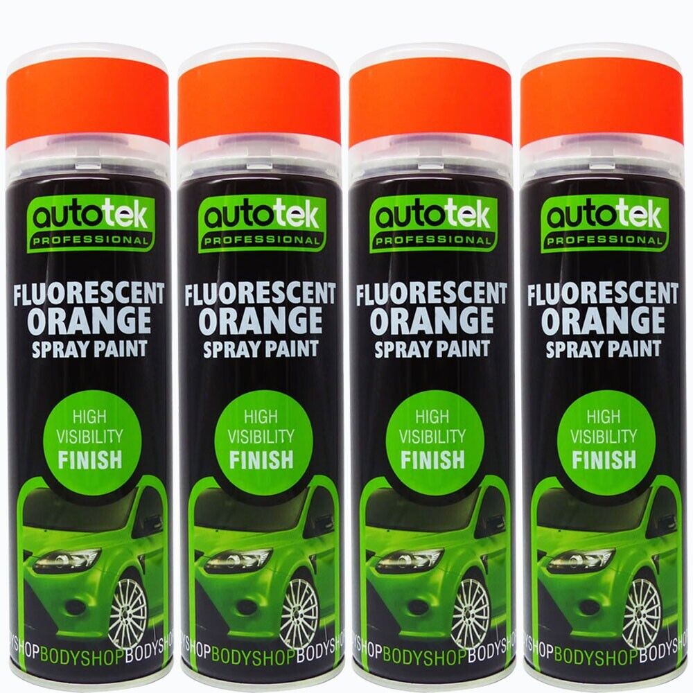 4 x 500ml Fluorescent ORANGE Bright High Visibility AUTOTEK Spray Paint + G+C✅