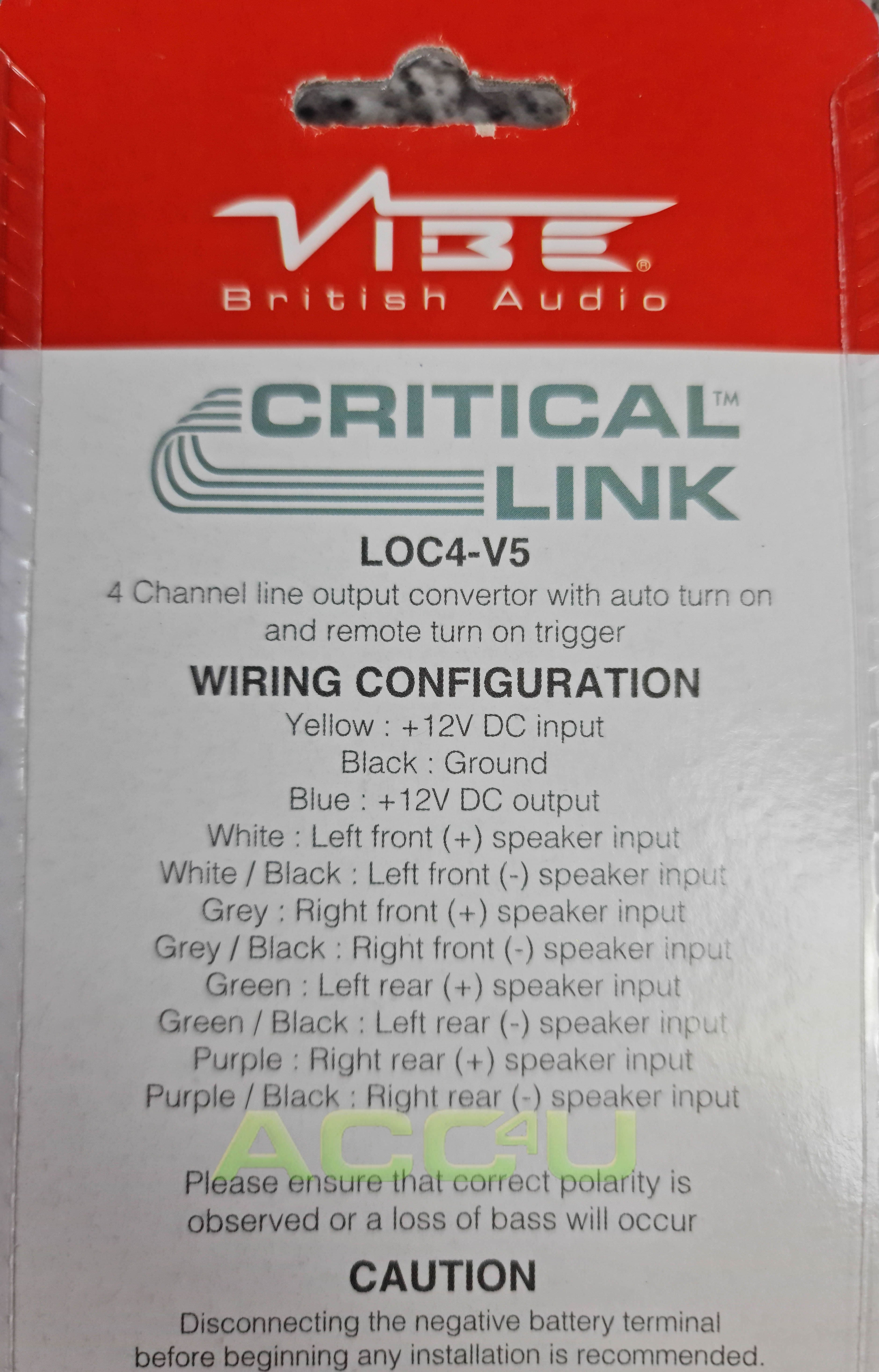 Vibe LOC4-V5 12v Car 4 Channel Speaker Wire To 4 Low Level RCA Output Line Convertor +Caps