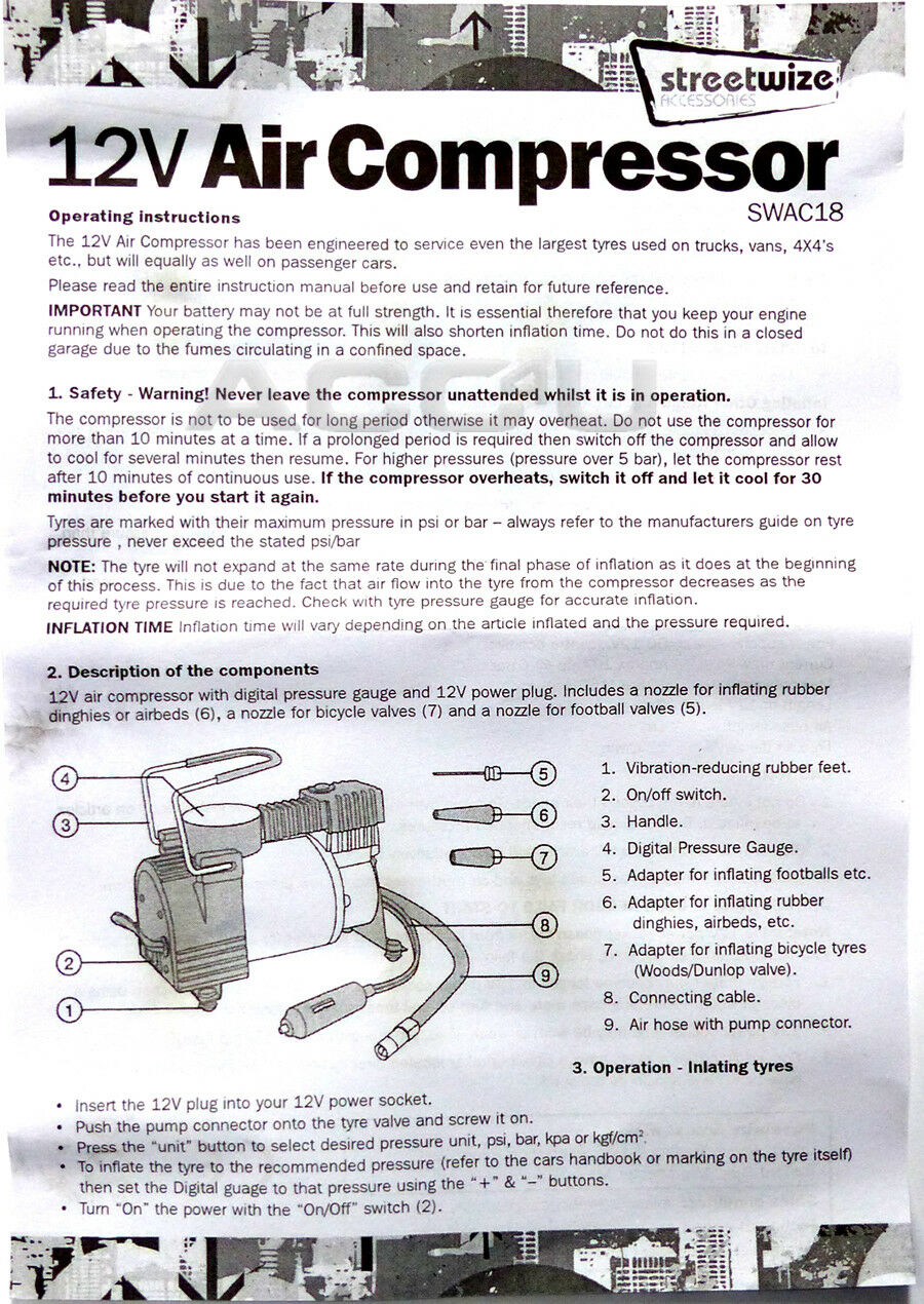 SW 12v Hi Speed Auto Cut-Off Digital Car Tyre Air Compressor Inflator Pump +Caps