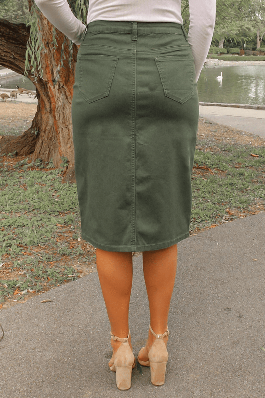 khaki green denim skirt