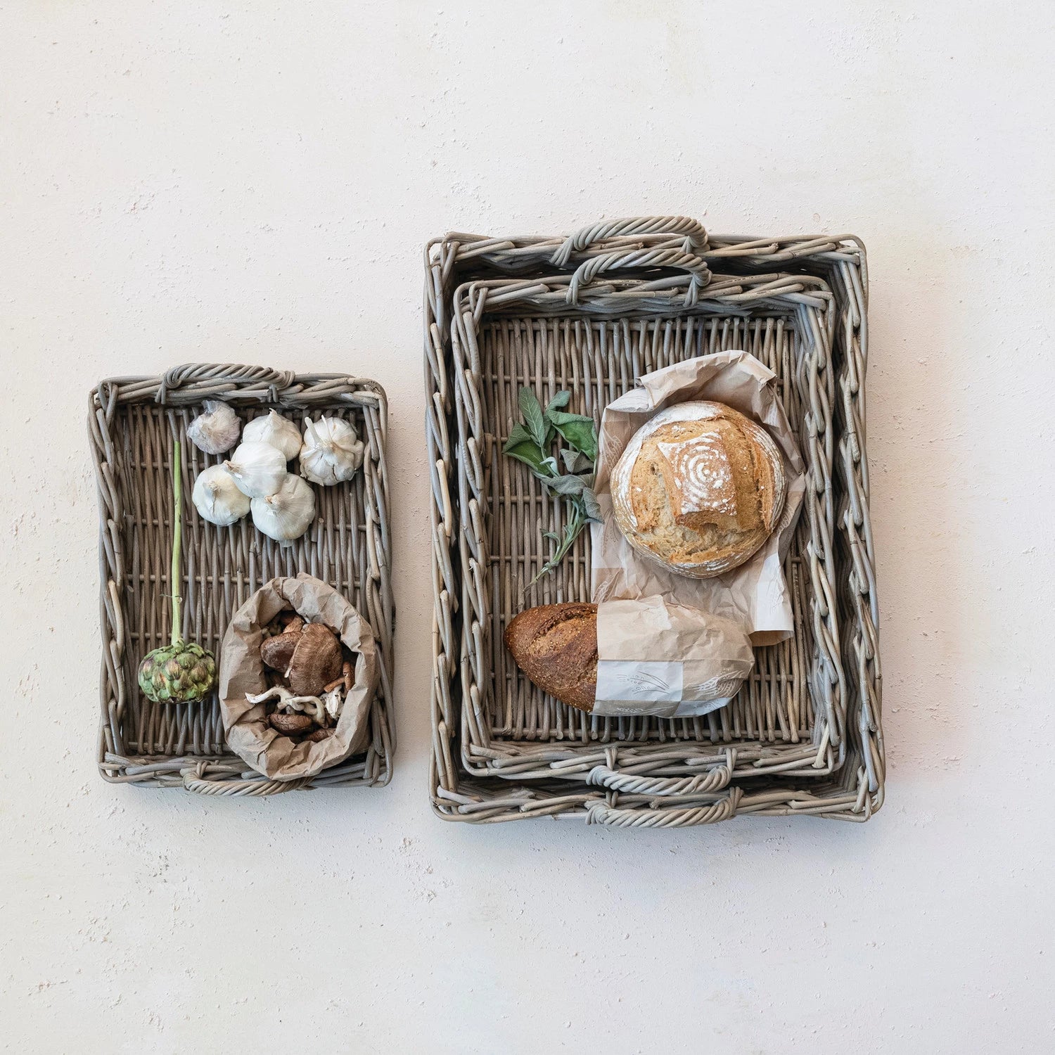 Woven Rattan Tray w/Handles
