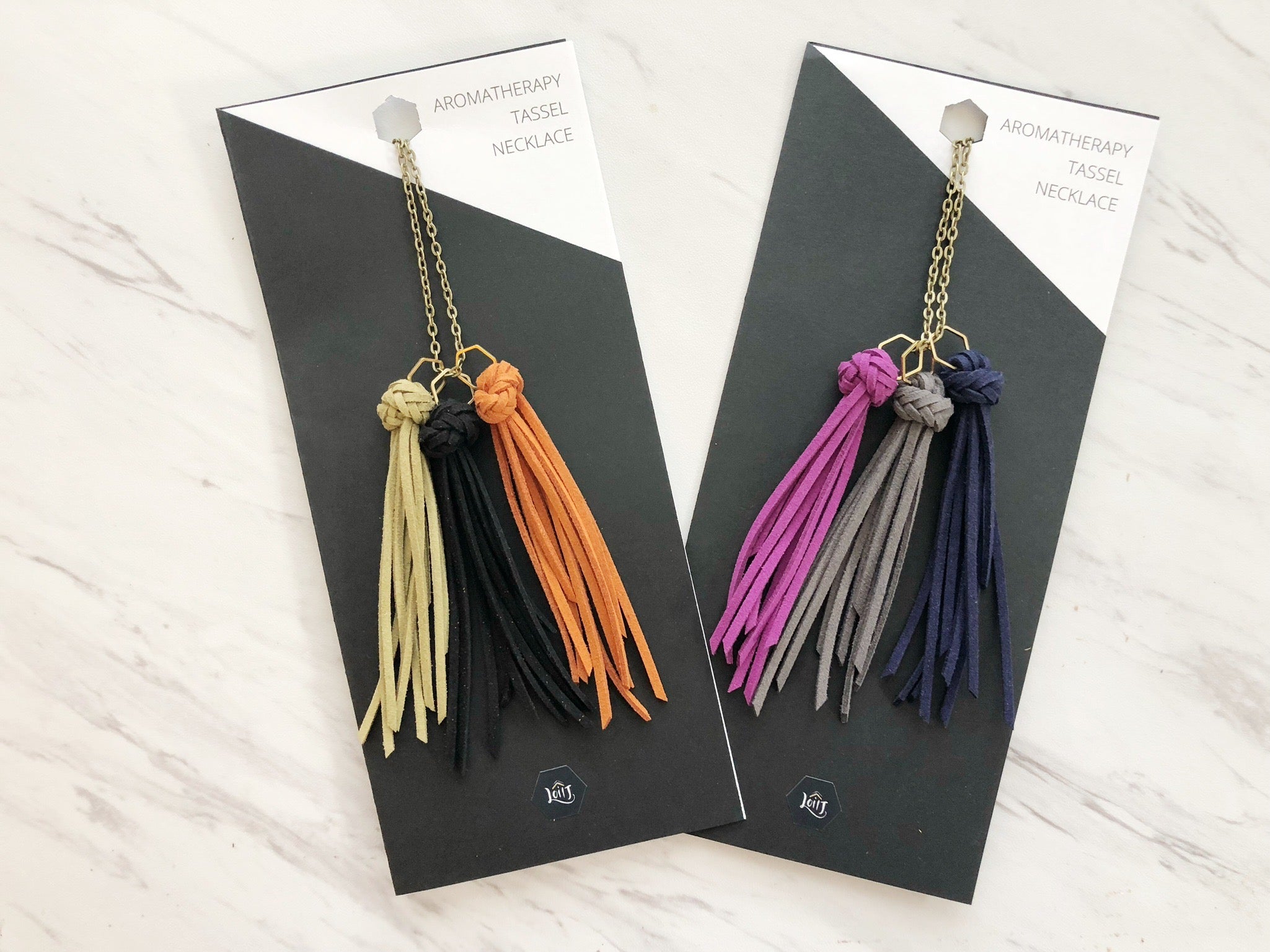 Our LoilJ Tassel Necklace comes in our beautiful, unique LoilJ packing.  On the inside of each package are detailed instructions on how to use the product.  They make great gifts!