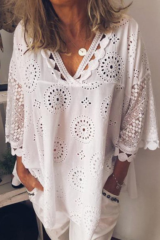 THE FRANCESCA EYELET TOP - OFF-WHITE