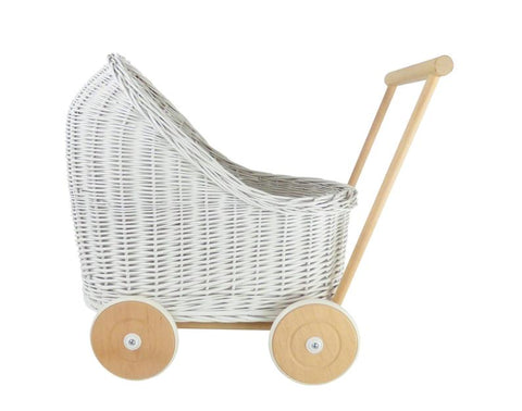 white wicker baby carriage