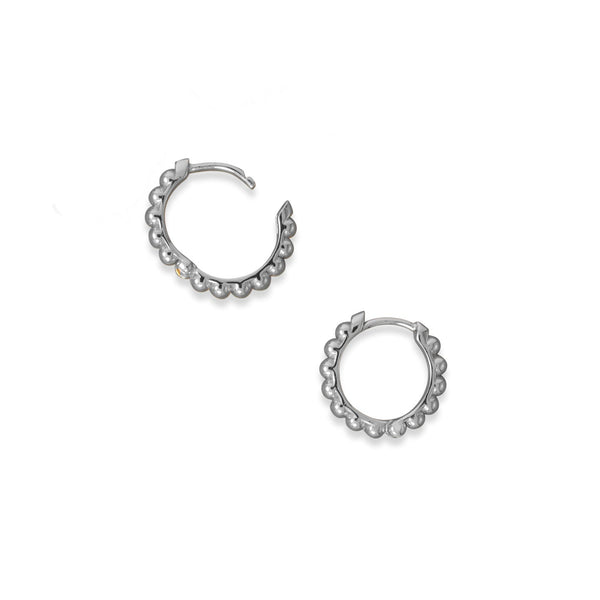 Rhodium Plated Beaded Click Hoop Earrings
