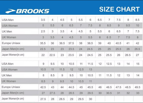 brooks shoe size chart