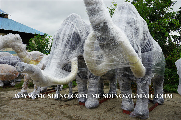 animatronic animals  are waiting to load on truck