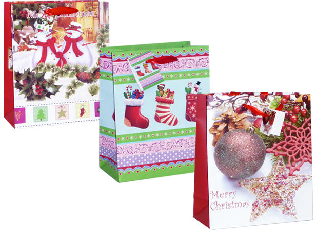 Christmas Gift Bag Glitter - Medium - 24 Units