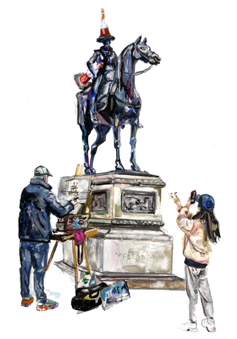GOMA Glasgow Cone on Statue Banksy