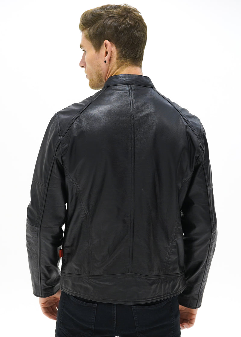 Men's Valiant Black Leather Racer Jacket | CAMOKAZI