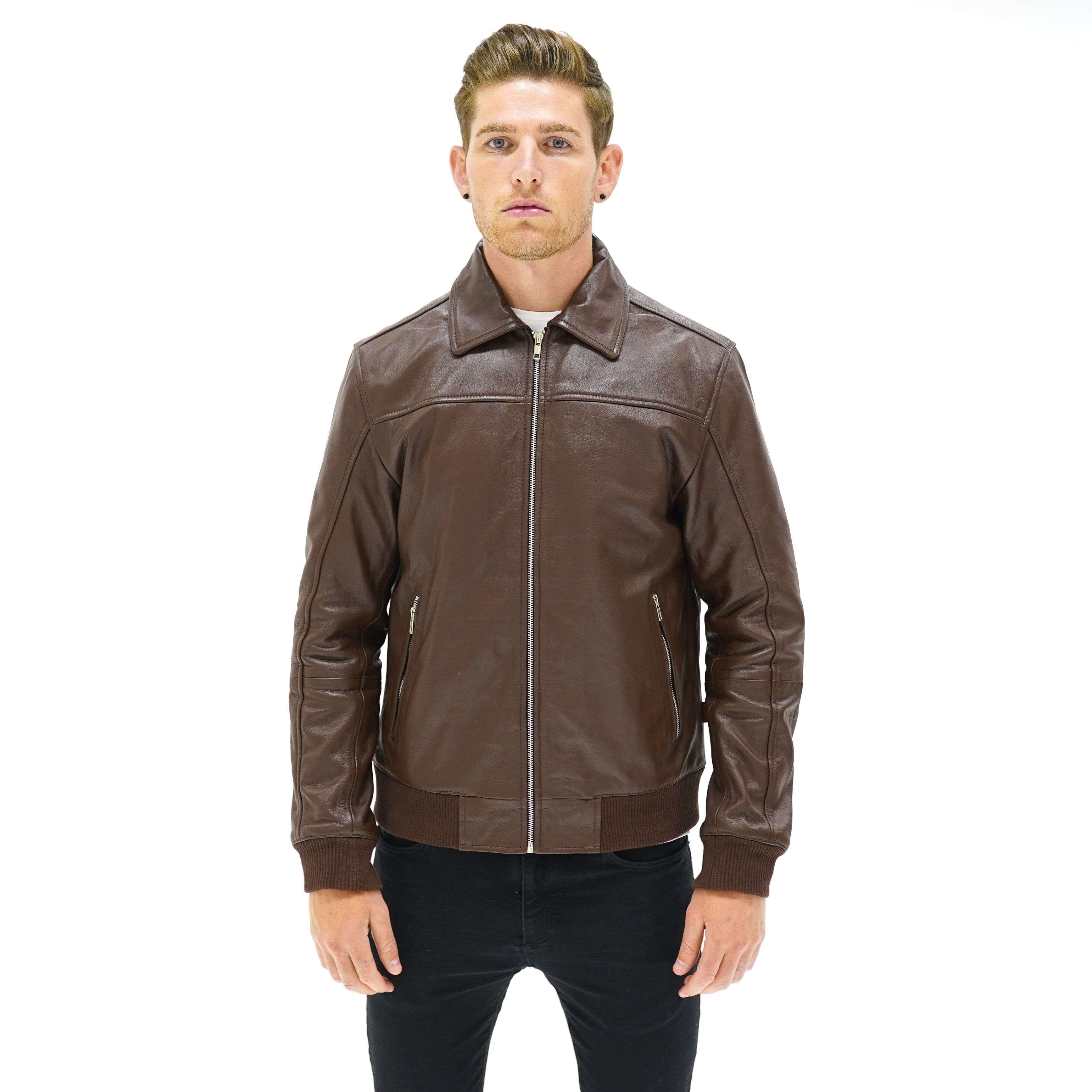 Viceroy Leather Collar Bomber Jacket - Brown | CAMOKAZI
