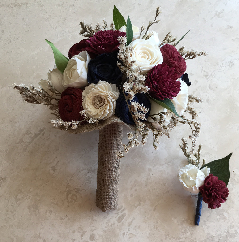 Burgundy And Navy Blue Bouquet