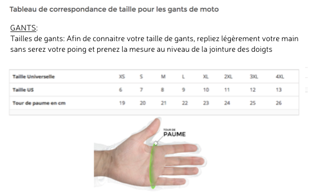 guide taille gants