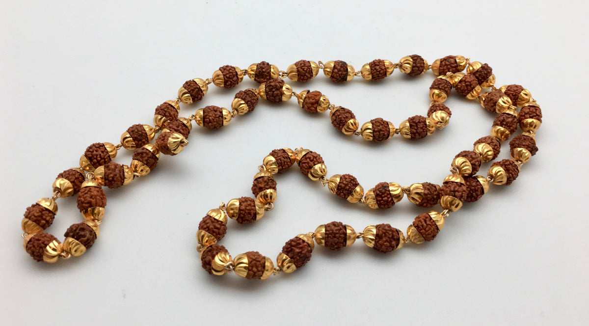 Gold Capped Nepali Rudraksha 54 Bead Mala Necklace – The Treasure Tower