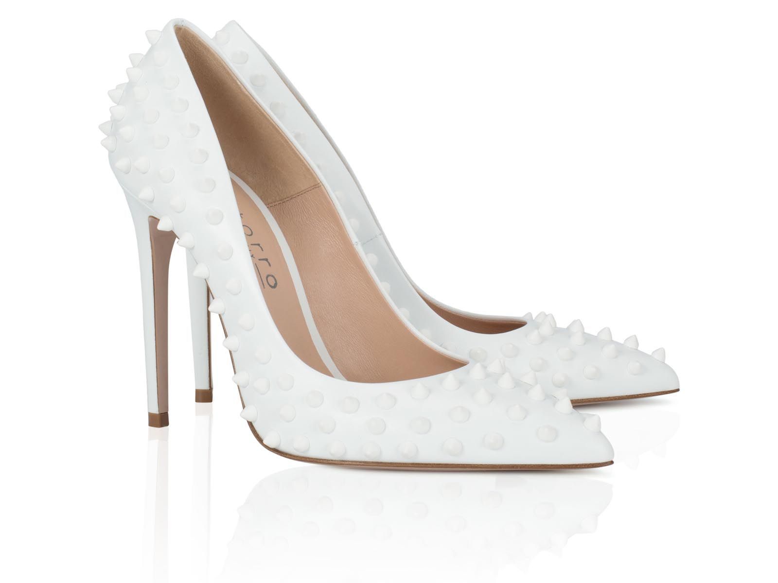 women calfskin pumps in white studded 