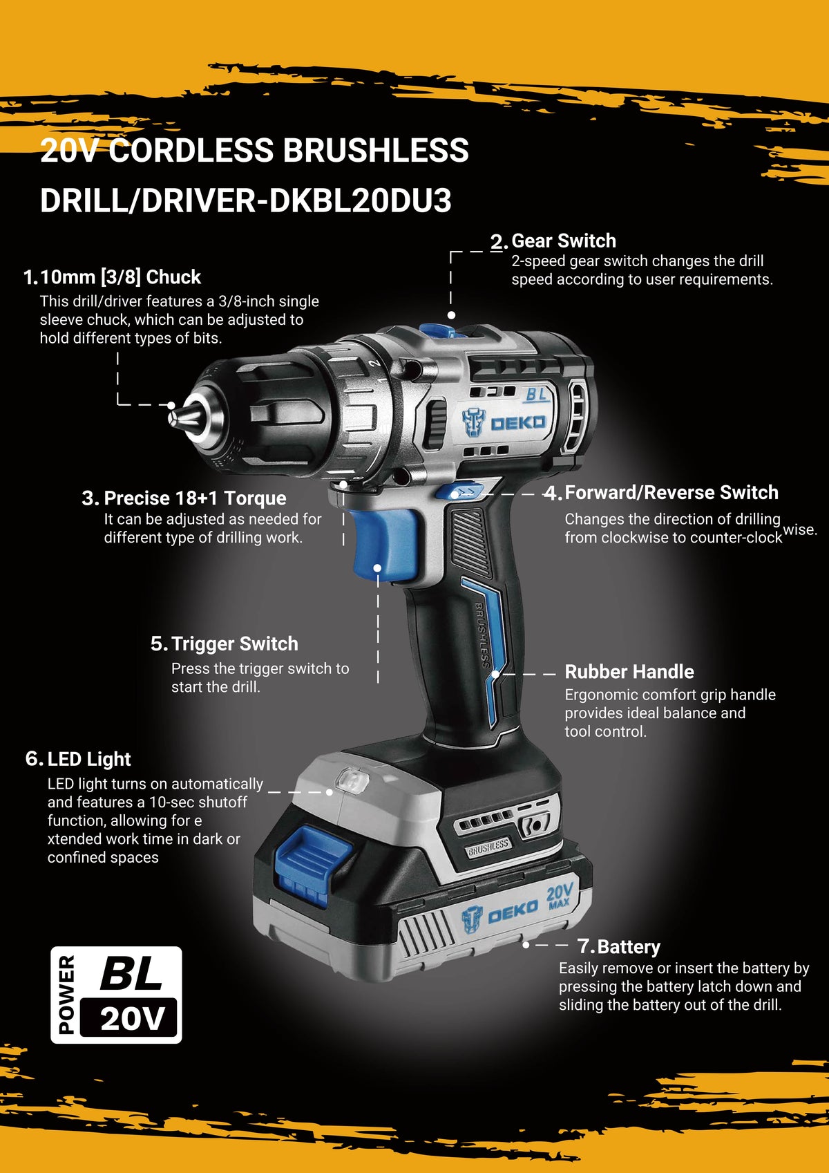 20V DXBL Cordless Drill introduction of power tool supplier DEKO