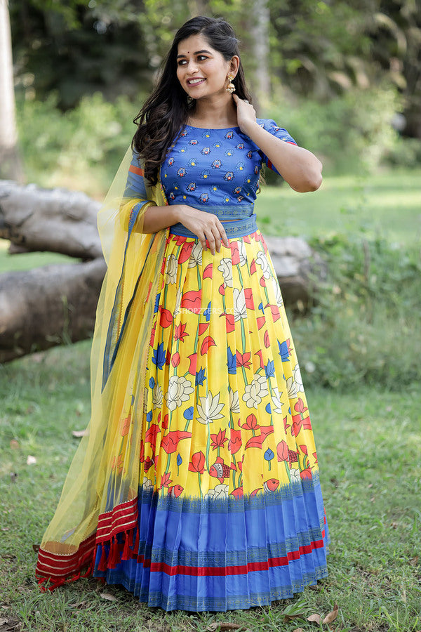 Blue Banarasi Crop top With Skirt – Shopzters