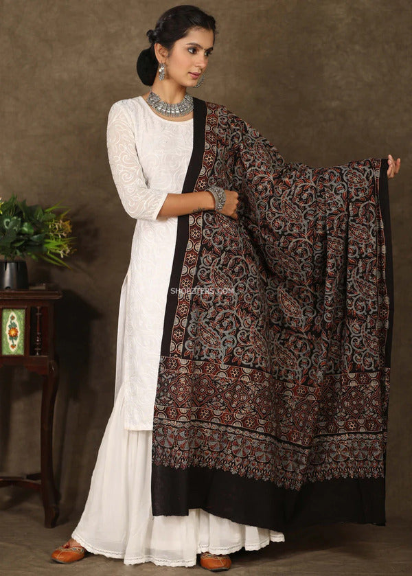 Black Ajrakh Dupatta