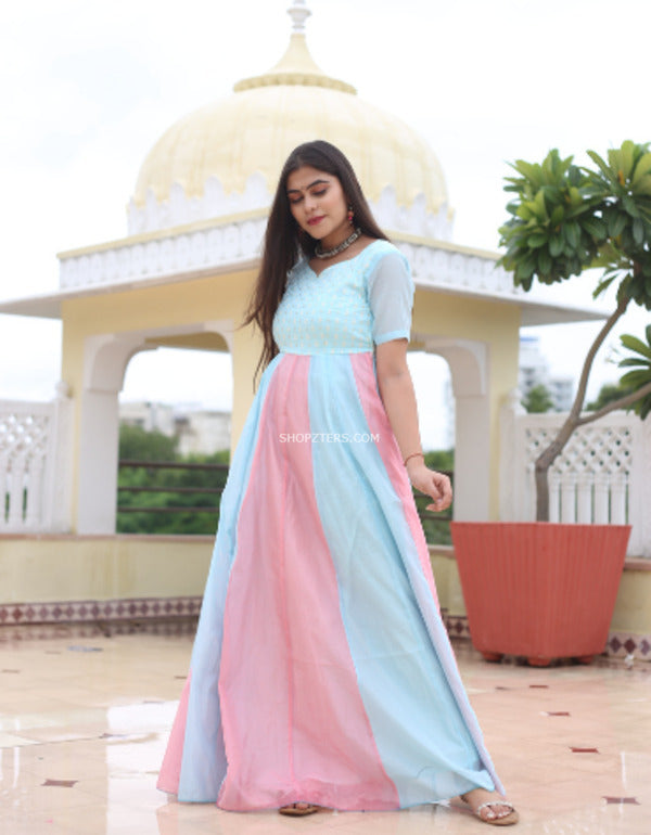 Dual Shade Chanderi Pastel Maxi