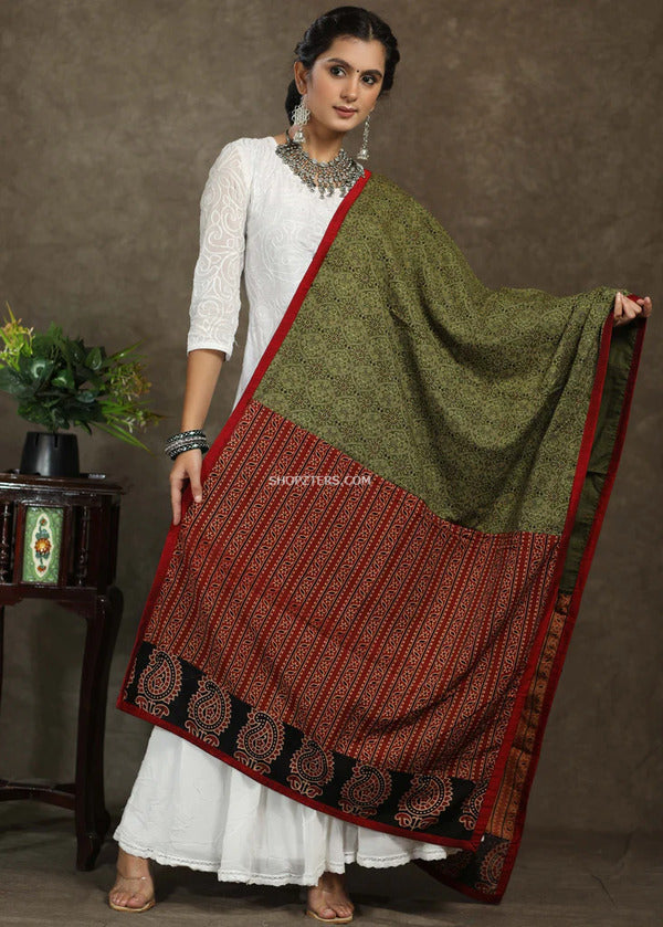 Green and Red Combination Dupatta