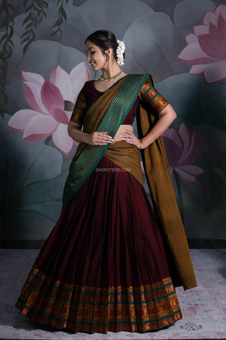 Maroon Narayanpet Cotton Half Saree – Shopzters