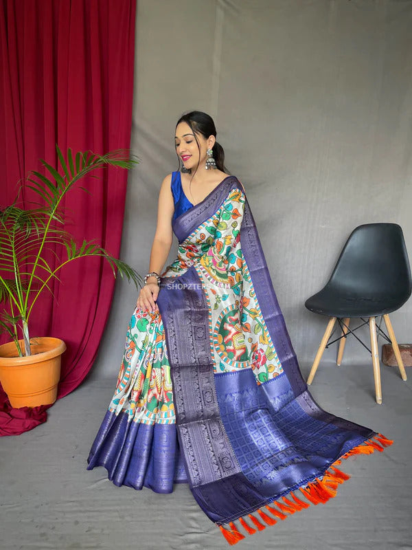 Kalamkari Banarasi Silk Saree, 6.3 m (with blouse piece), Machine Made at  Rs 1250/piece in Surat