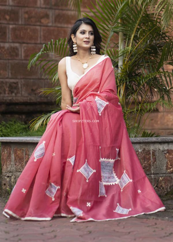 Pink Chanderi Silk Saree