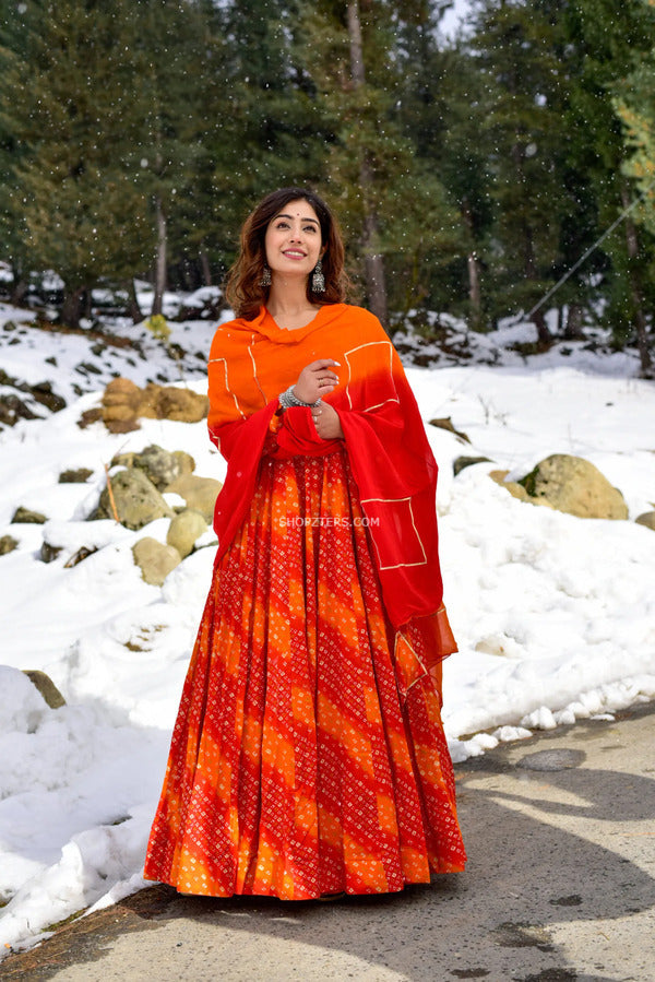 Orange Rayon Maxi With Georgette Dupatta