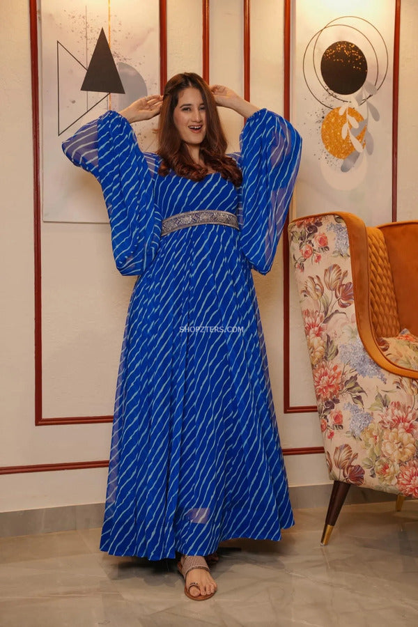 Blue Georgette Leheriya Maxi Dress