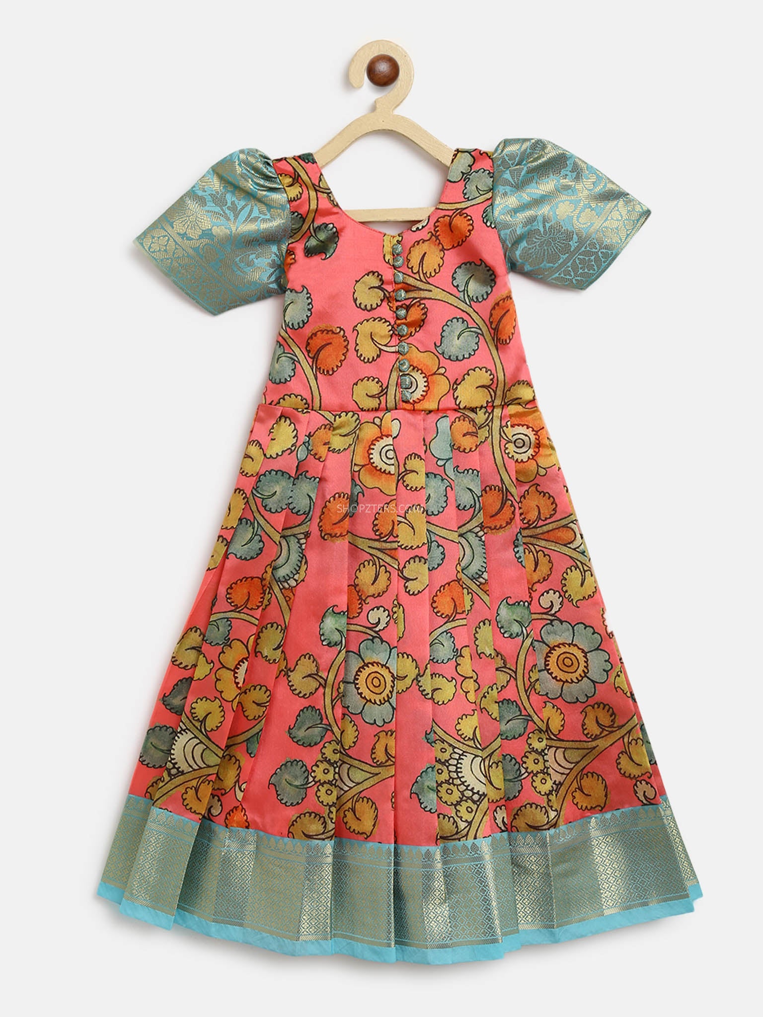 Peach Printed Kalamkari Dress With Border
