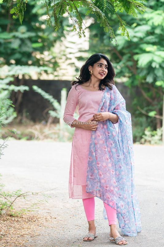 Baby Pink Madhu Kurti Pant with Dupatta Set - Bhakti Outfits