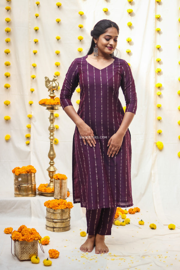 Purple Dupion Silk Kurta Set