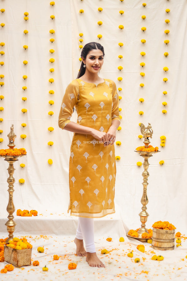 Yellow Tissue Cotton Kurta