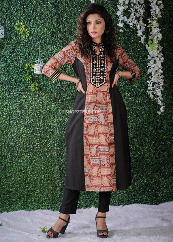 Black Kalamkari Princess Cut Kurta