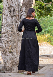 Black Silk Maxi With Gold Work