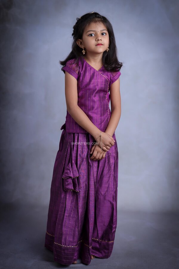 Purple Chanderi Cotton Silk Pavadai Set