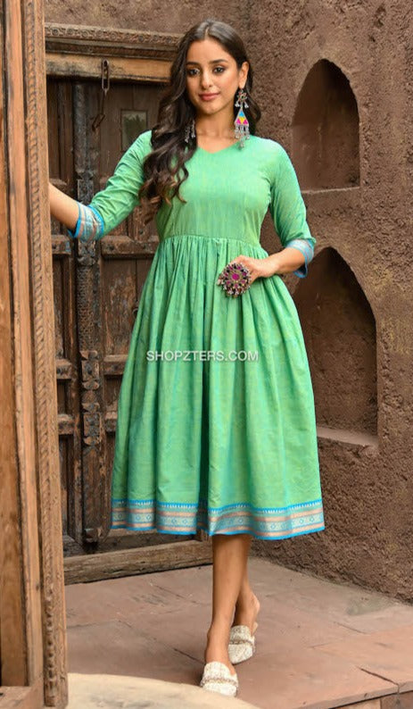 Green Midi Dress with Border