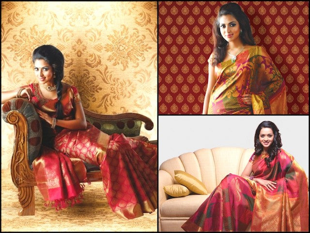 Rose Madder Combination of Avocado Green Elite Motif Soft Silk Saree