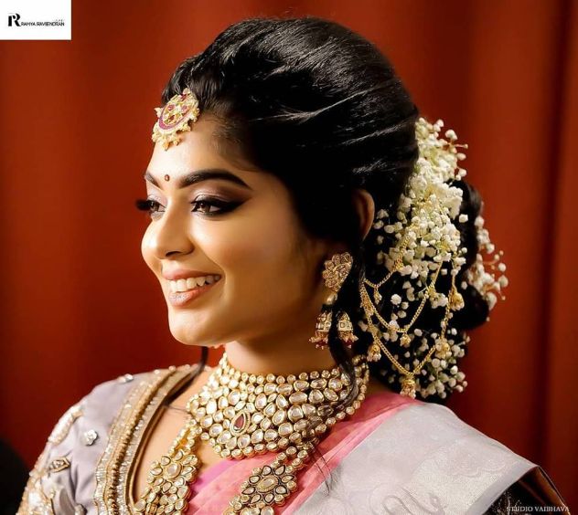 Bridal Hairstyle for Muhurtham  Lookatflowers  Book Now