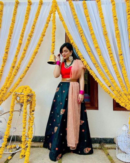 Pink Georgette Crush Saree With Sabyasachi Belt