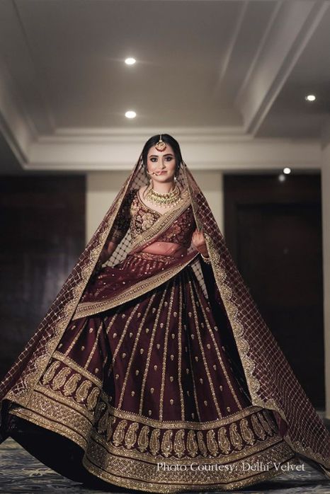 Classy Maroon and mustard heavy embroidered Lehenga Set- Rent