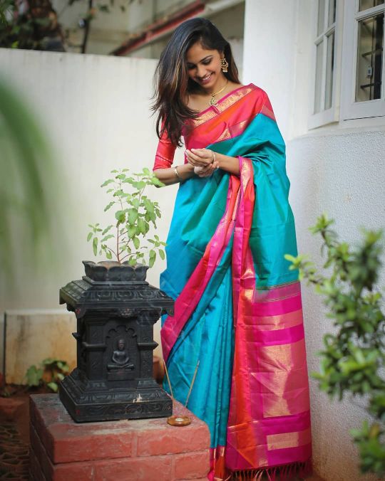 Ash Grey with Pink Semi - Silk Saree