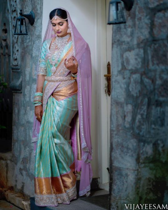 Soft Pastel Green Banarasi Silk Saree – StylebyPanaaash