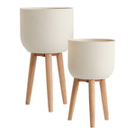 Landis Modern White and Wood Plant Stand 