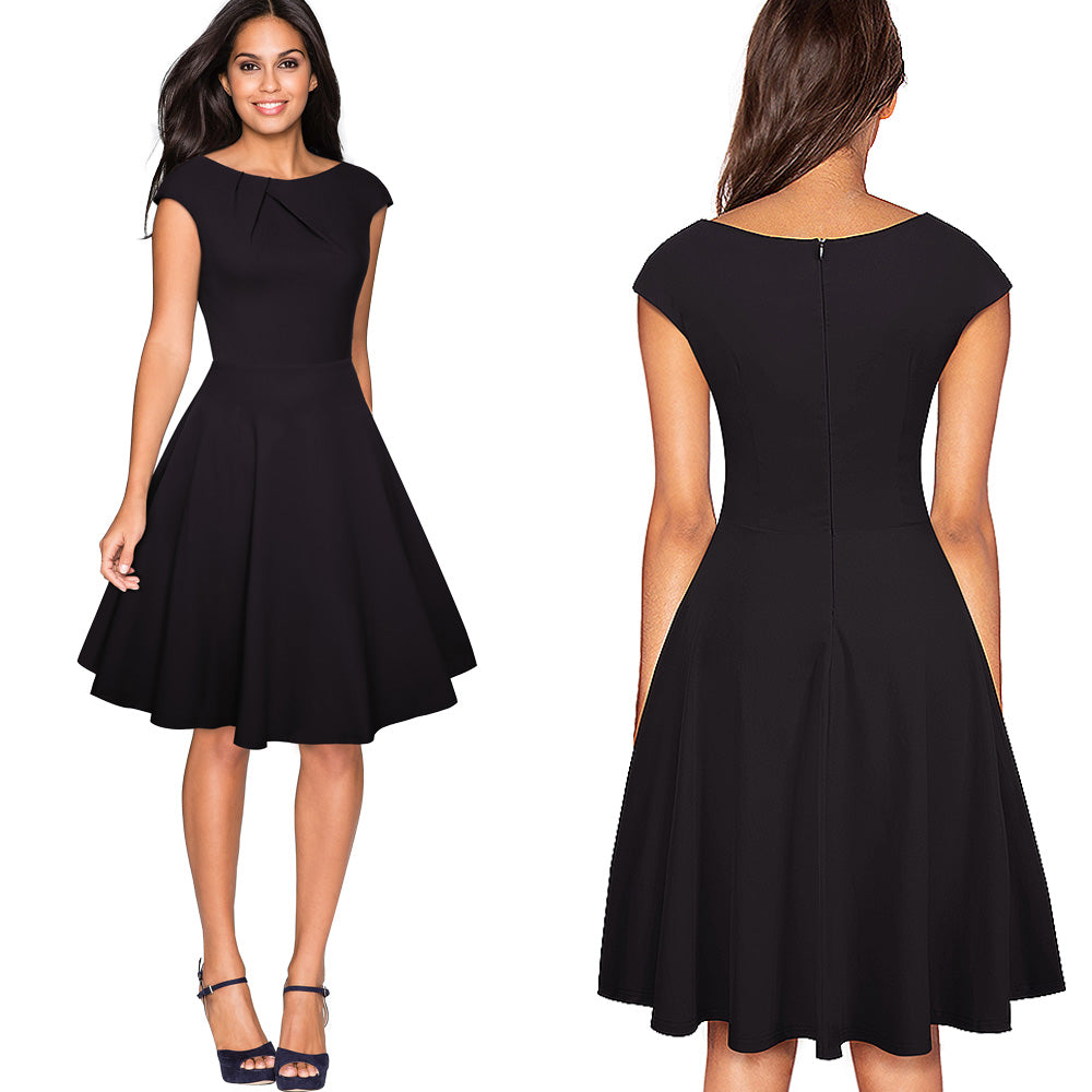 Graceful Vintage Solid Color Elegant O-Neck A-Line Flare Swing Dress ...