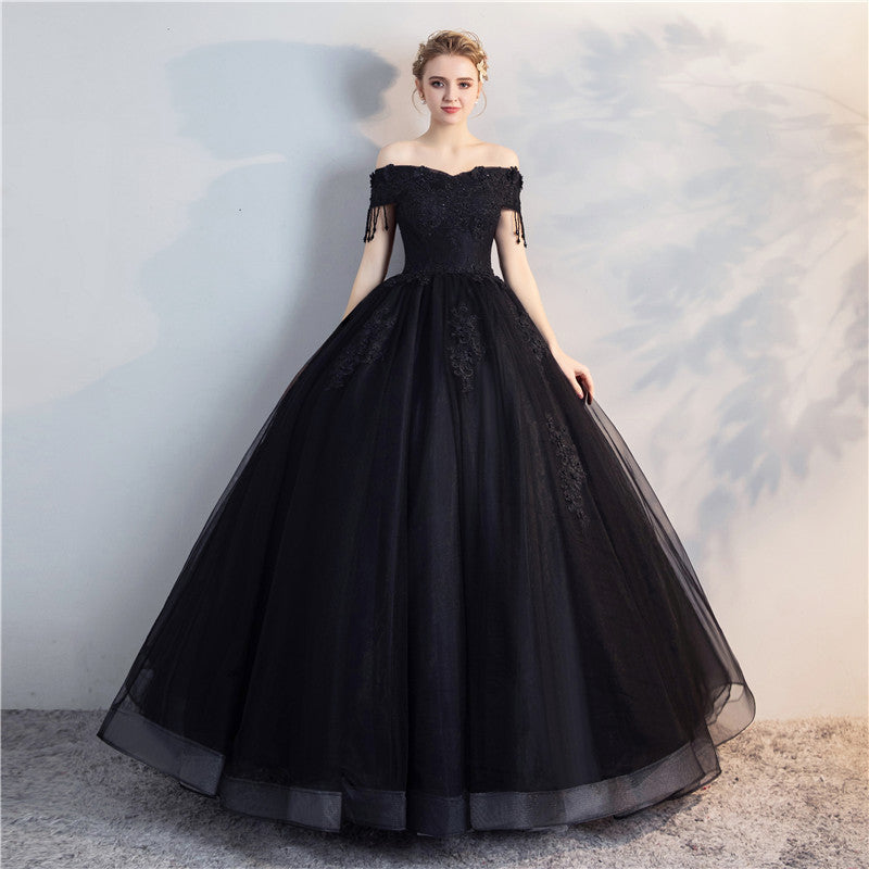 Black Organza Renaissance Ball Gown With Tassels And Beading Custom Mad A Lark And A Lady 