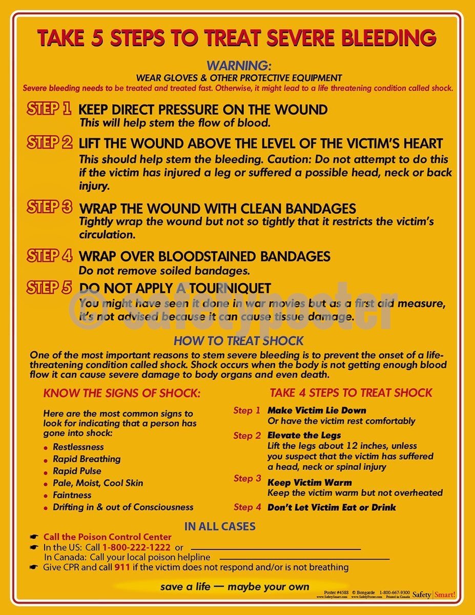 Take 5 Steps To Treat Severe Bleeding - Safety Poster